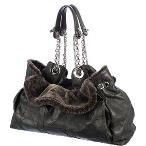 $3700 Christian Dior Tote, Grey Shearling and Leather with original Certificate